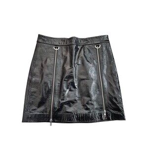 Michelle Mason Patent Leather Zippered Skipper Skirt Leather Mini Skirt Blk Sz 6